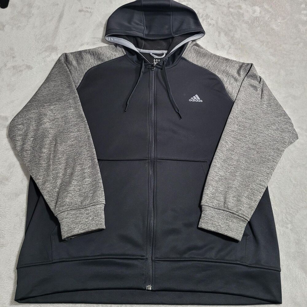 Adidas Hoodie Mens 2XL Black Gray ClimaWarm Full Zip Fleece Athletic Running